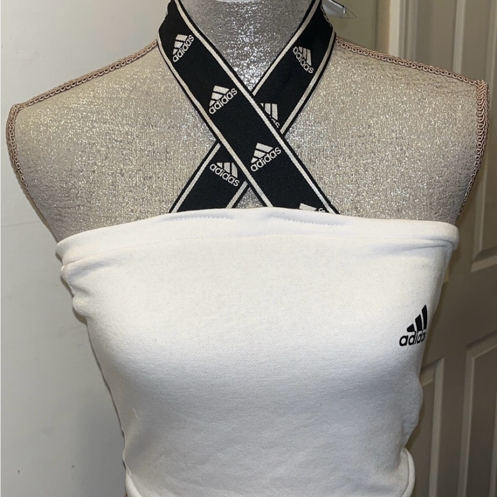 Adidas White Tube Top with Black Cross Straps